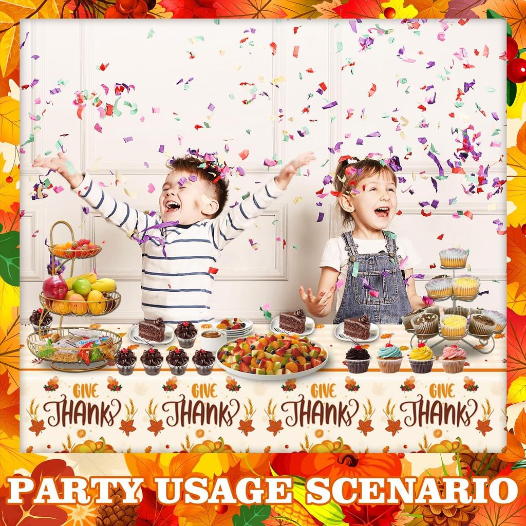 PARSUP 1 Pack Thanksgiving Disposable Tablecloth Party Supplies, Autumn Theme Pumpkin Maple Leaves Fall Tablecloth Plastic Waterproof Tablecover
