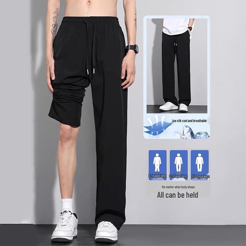 PLAYBOY Pantalon Décontracté Droit en Soie Glacée pour Homme