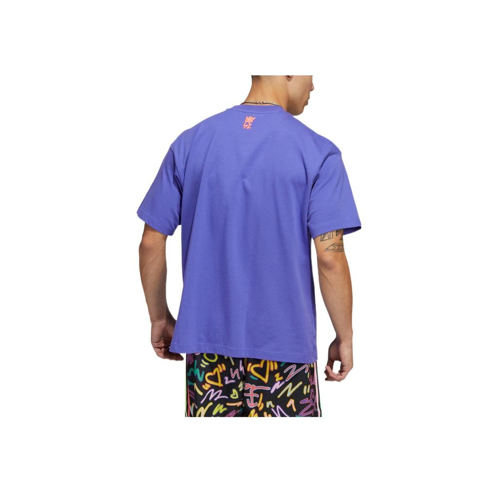 Adidas Originals Large Logo Letter Round Neck Casual Sport Short Sleeve T-Shirt Unisex Tops Purple HC3077