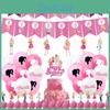 Conjunto de Decoração de Festa de Aniversário Roxo com Tema da Boneca Barbie com Bandeirolas de Desenho Animado, Balões de Látex e Toppers de Bolo