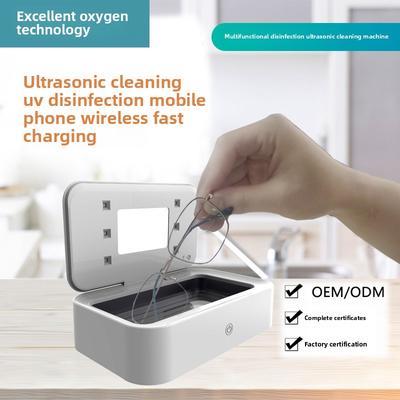 Limpiador Ultrasónico 3 en 1 Caja de Desinfección UVC UV Carga Inalámbrica para Teléfono Móvil Lentes de Contacto Brackets