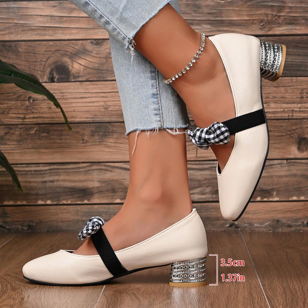 Fashion Fashionable Mary Jane women's autumn new round toe, thick heel, bow, shallow opening, not tiring to the feet, single shoe