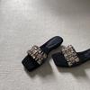 French rhinestones summer 2025 new one-word women's fashion outer wear comfortable low-heeled temperament cool slippers