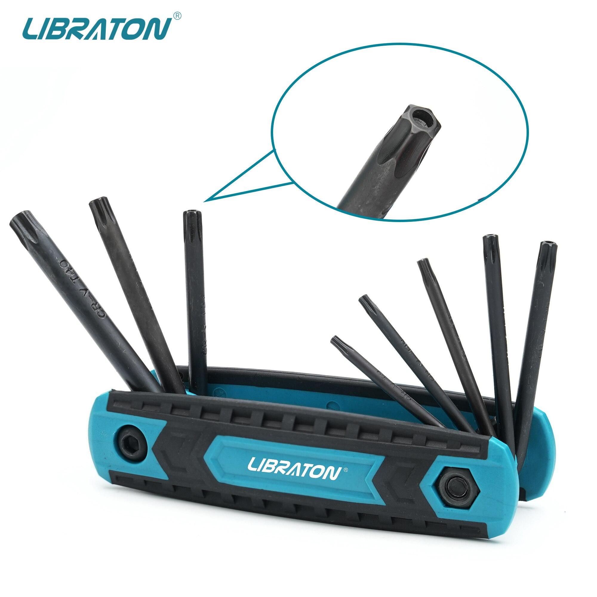 LIBRATON 8 in 1 Folding Allen Wrench Set Metric Allen Key Set Tool Or Folding Tamper Proof Torx Key Set Portable Star Wrench Kit 8 in 1 Torx Wrench
