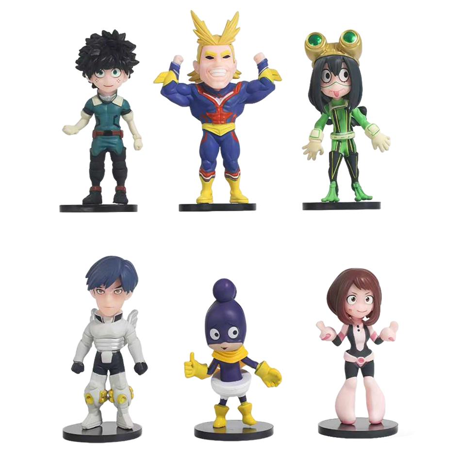 6 Pcs My Hero Academia Q-version Cute Midoriya Izuku Tsuyu Asui Todoroki So Figurines Model Ornaments Kids Gift