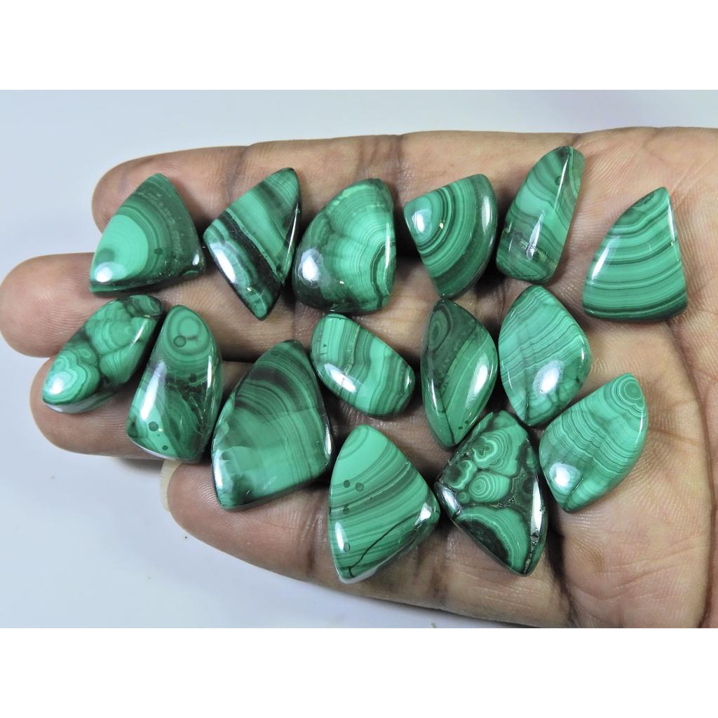 15Pcs Natural Green Malachite Fancy Cabochon Loose Gemstone 273Cts. Lot C-477
