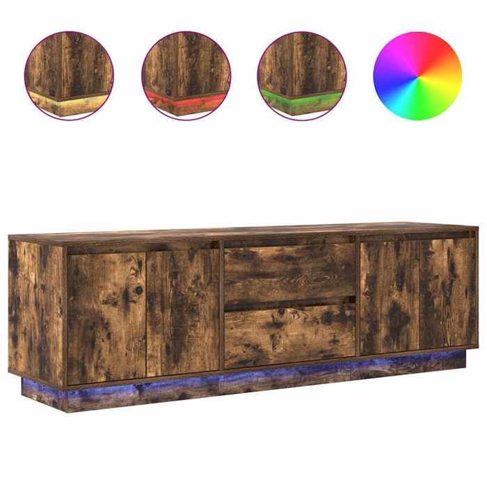 VidaXL TV Cabinet with LED Lights Smoked Oak 160.5x41x50 Cm, TV Stand, TV Unit, Multimedia Unit, TV Bench, Furniture 3328430