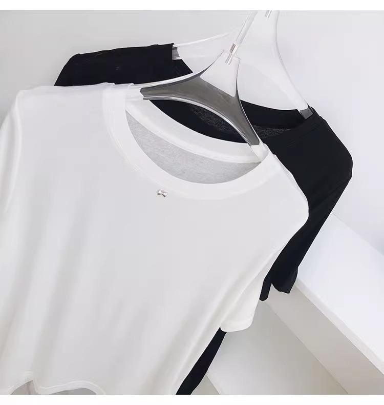 Cool/Soft Lyocell Tencel Knitted Short Sleeve T-Shirt Women s Loose Gentle Pink Crew Neck Mask Top Summer M