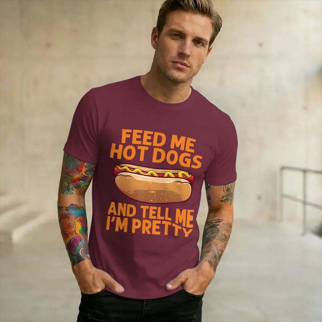 Printed Funny Hot Dog T Shirt For Unisex Cotton Tee Shirt Short Sleeve Clothing