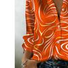 New orange-striped printed long-sleeved shirt, women's casual collar button-down shirt, creating a vibrant and artistic daily style
