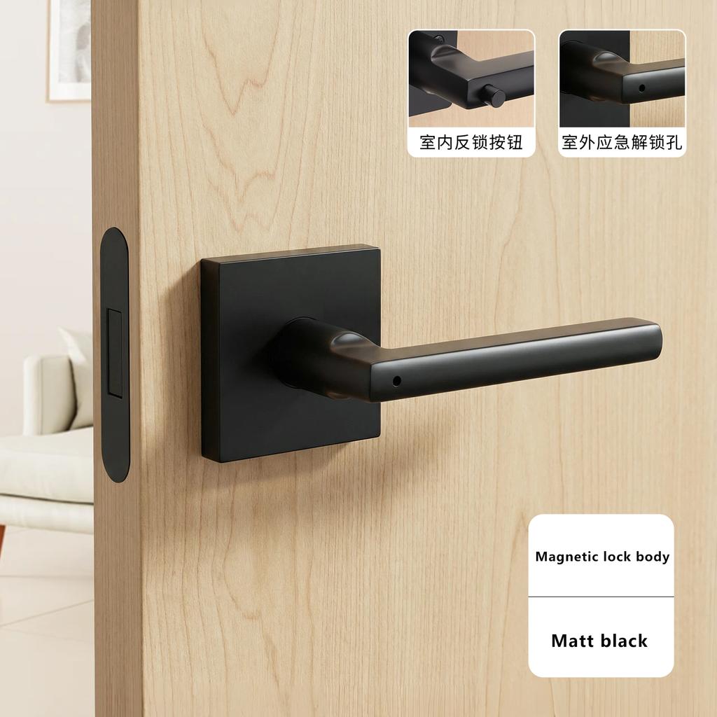 Home Use 304 Stainless Steel Square Handle Door Lock Magnetic Absorption Keyless Indoor Bathroom Silent Door Knob Lock