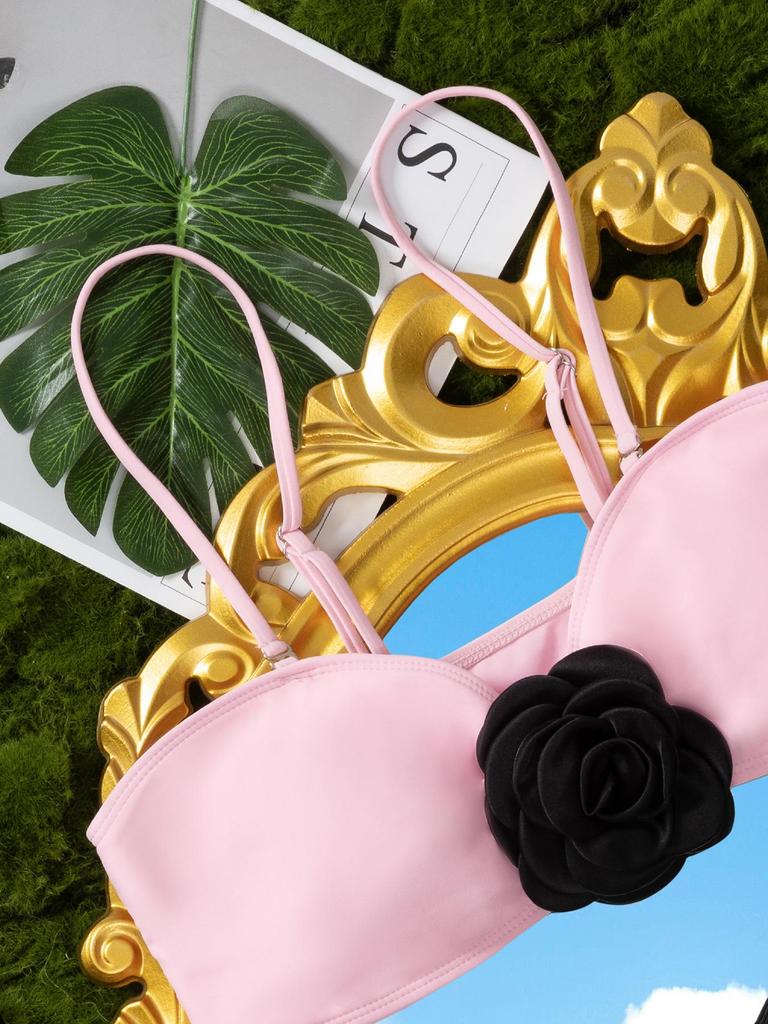 Evropský 3D květinový dvoudílný dámský plavkový set s kaméliemi 2025