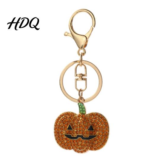 Halloween Pumpkin Keychain Rhinestone Keychain Ghost Witch Hat Spider Web Cat Bag Charm Car Key Ring for Handbags Backpacks Decoration Metal