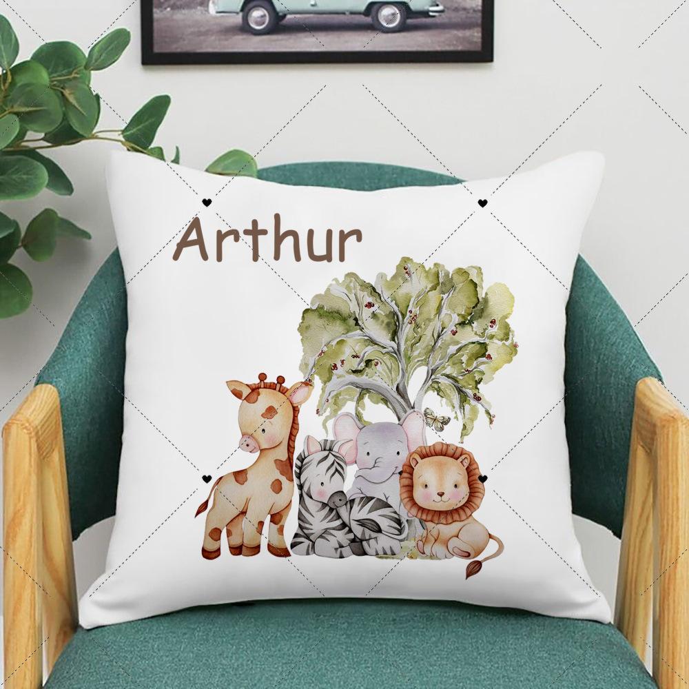 Personalised Woodland Animal Print Pillowcase Custom Name Cushion Cover Kid Birthday Jungle Party Decor Nursery Baby Shower Gift