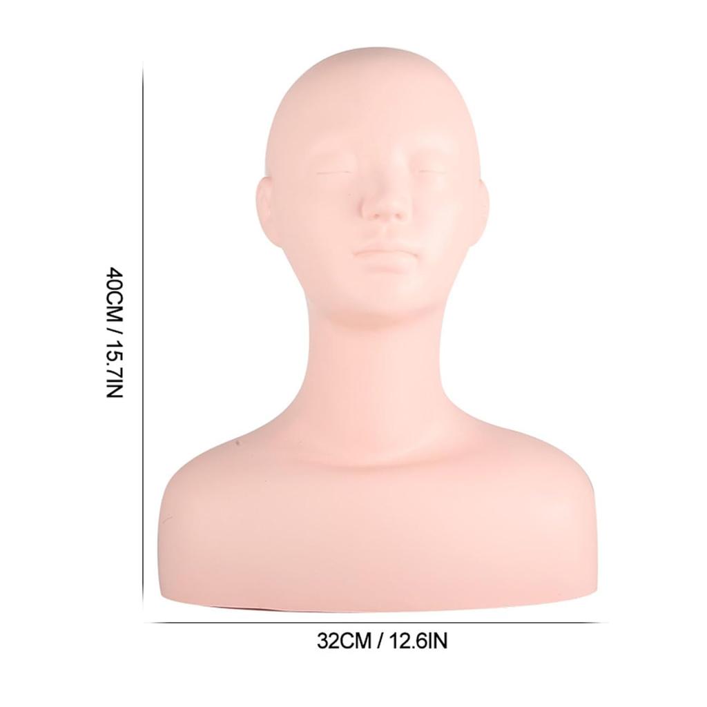 Multi Function Makeup Practice Model, Esthetics Soft Mannequin Head with Shoulders Massage Wig Hat Display Silicone PVC Skin Texture Facial