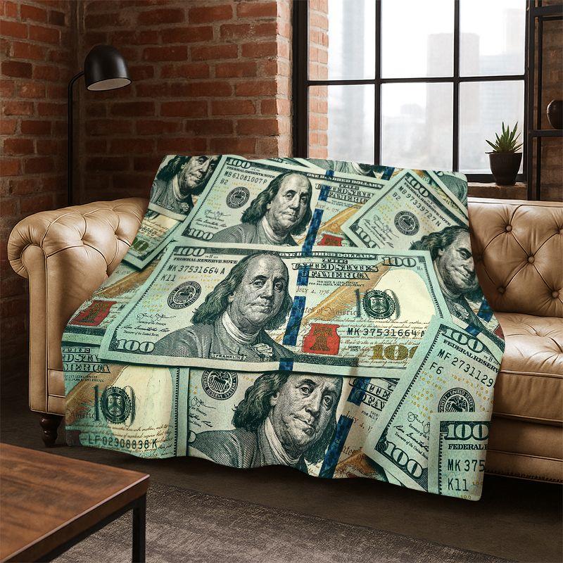 Cartoon Dollar Euro Money Rich Flannel Blanket Soft Warm Throw Blanket for Bedroom Living Room Bed Travel Camping Picnic Gift