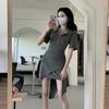 New Short-sleeved Polo Dress for Women's Summer Irregular Waist-wrapped Hip Short Skirt, Thin Spice Girl Skirt