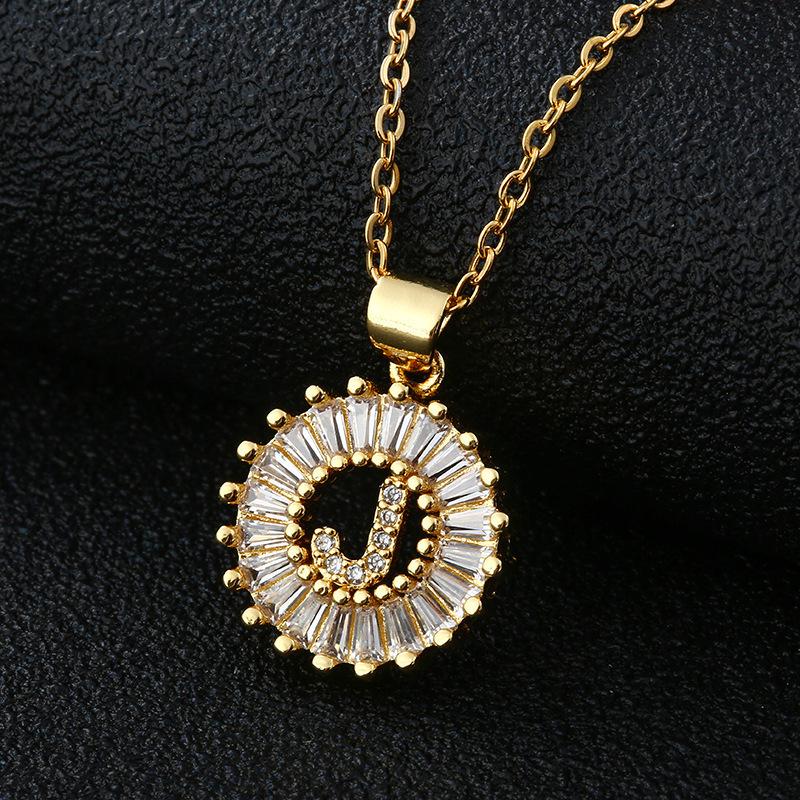 Shein Copper Zircon Round Alphabet Pendant Necklace