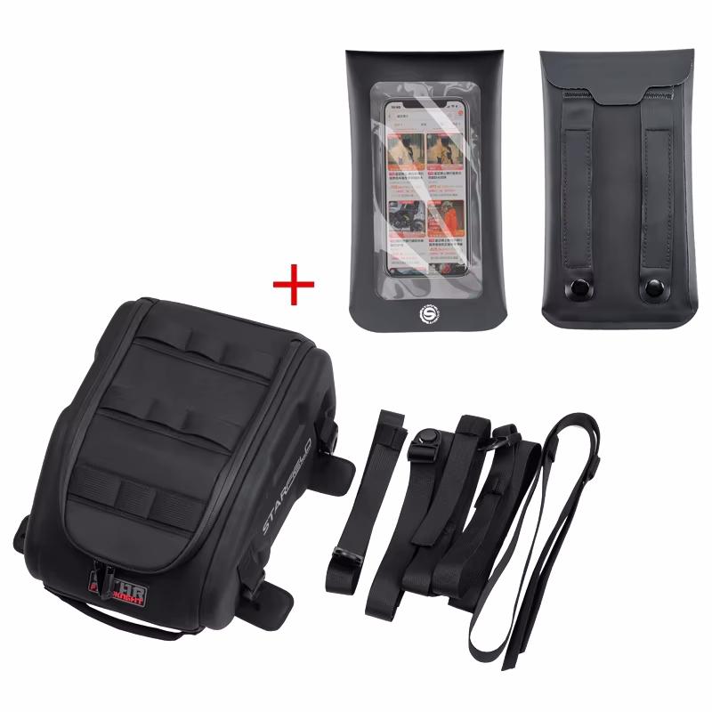 Sfk Black Motorcycle Bag Front Oil Tank Bag Back Seat Bag Riding Gears Magnetic Fixation With Waterproof Rain Cover Accessories