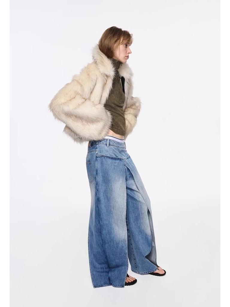 Women's Short Loose Faux Fox Fur Coat - Square Collar, Eco-Friendly, Autumn/Winter.