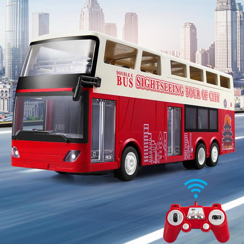 Double E E640 Travel Bus Alloy Model 1/18 High Speed Racing Car Double-decker Bus Model Sound Light RC sightseeing Bus Toys Boys