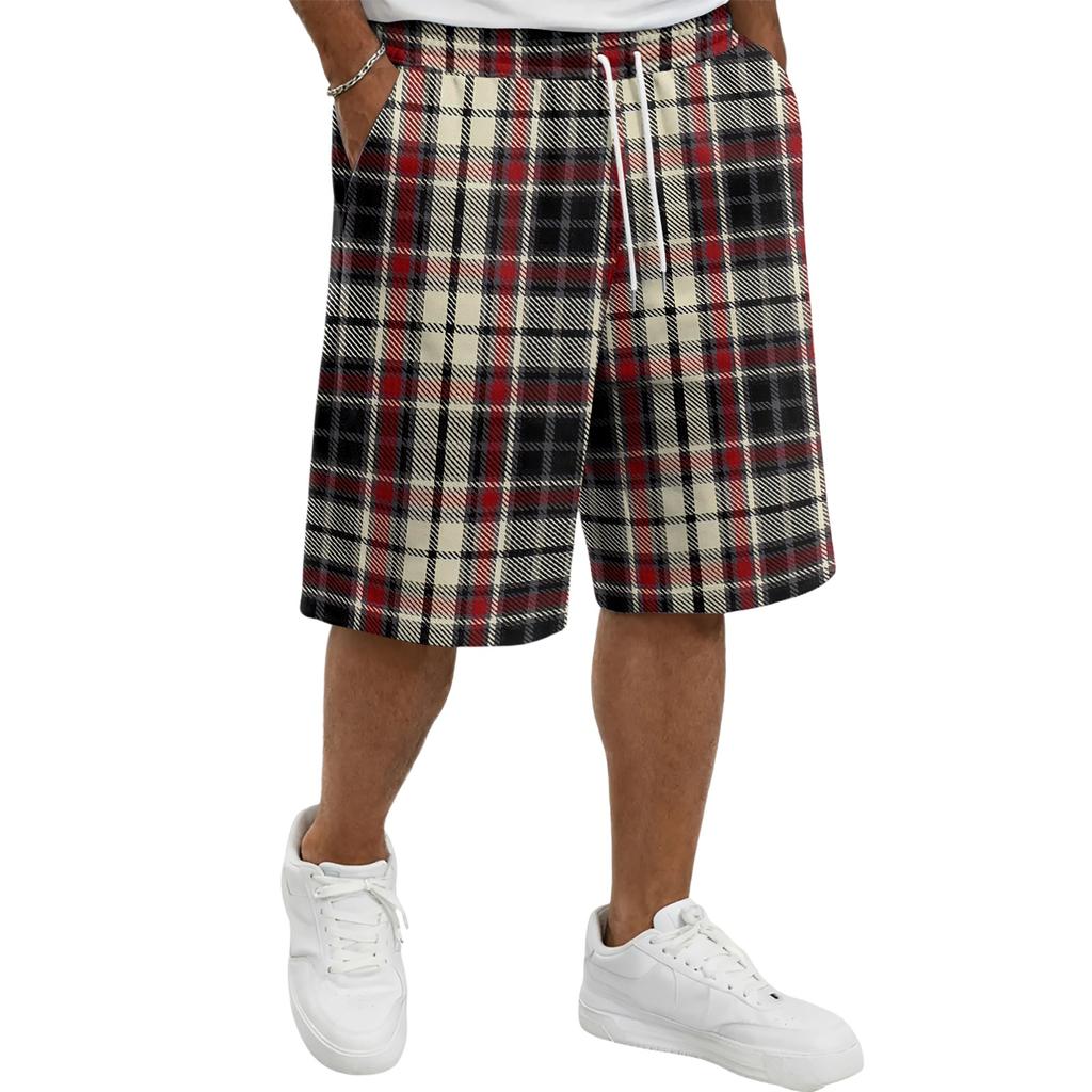 Men's Casual Plaid Drawstring Shorts Relaxed Fit Mid-Length Shorts with Side Pockets Suitable for Everyday Wear