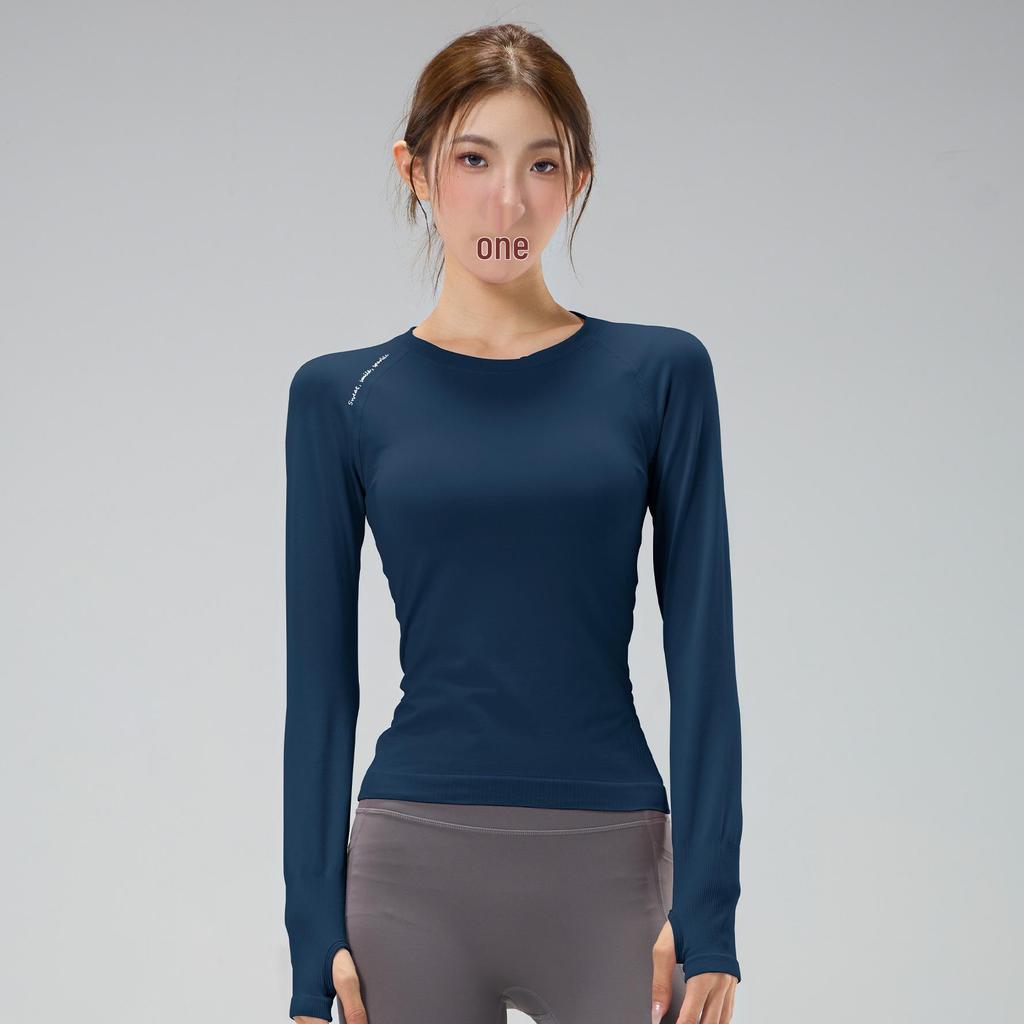 Women's Quick-Dry Long Sleeve Fitness Top - High Elastic, Slimming, Round Neck, Ideal for Autumn/Winter Running and Training.