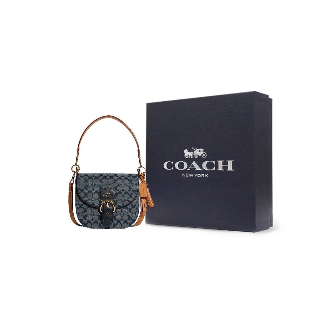 Coach Kleo 23 Floral Print Color Block Fabric And Leather Saddle Bag Women Shoulder Bag Blue Gray Brown C8514-IMDEI