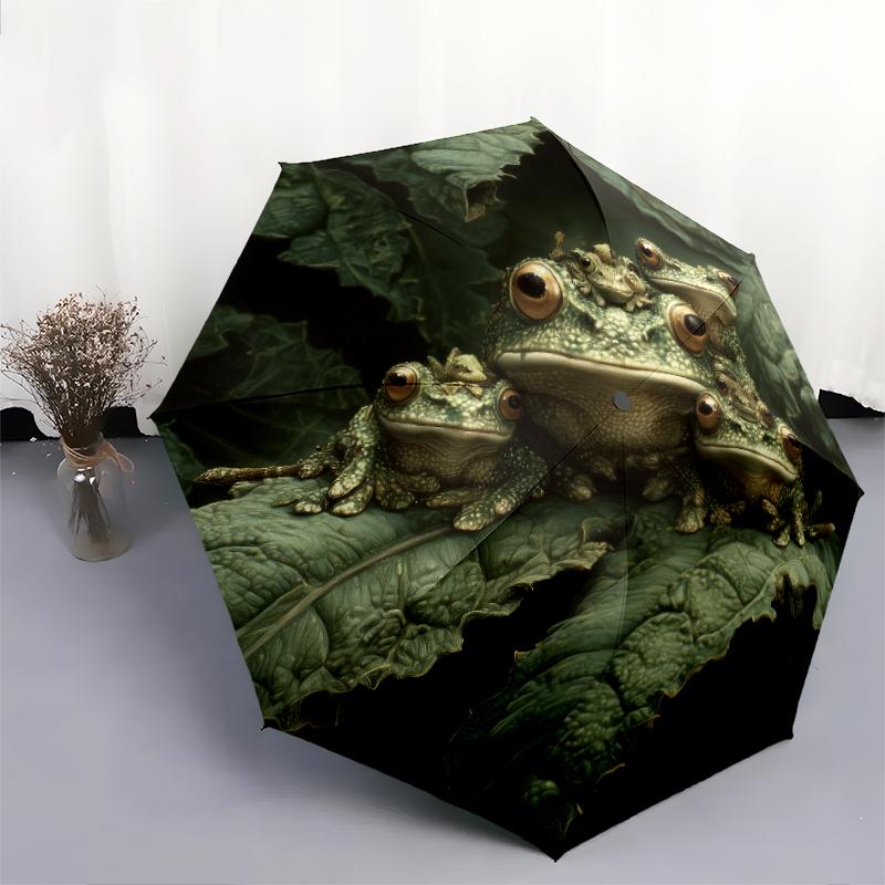 frog pattern, automatic folding umbrella, portable and foldable design, 8 ribs, a Christmas or birthday gift.