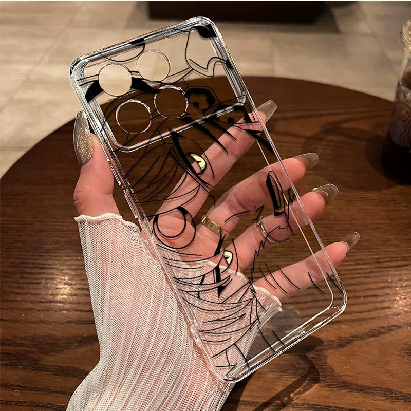 Anime Line Art Manga Eyes TPU Phone Case For IPhone 15 14 13 12 11 Pro Max X XR XS 8 7 Plus, Clear Shockproof Protective Cover