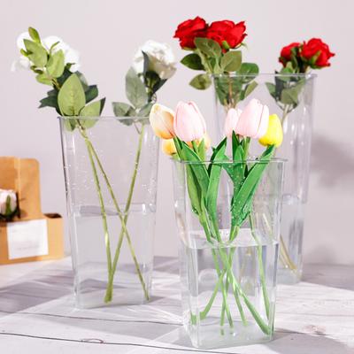 Clear Acrylic Flower Bucket Tapered Flowers Holder Tall Flower Vase Table Centerpiece for Home Wedding Living Room Florist Arrangements