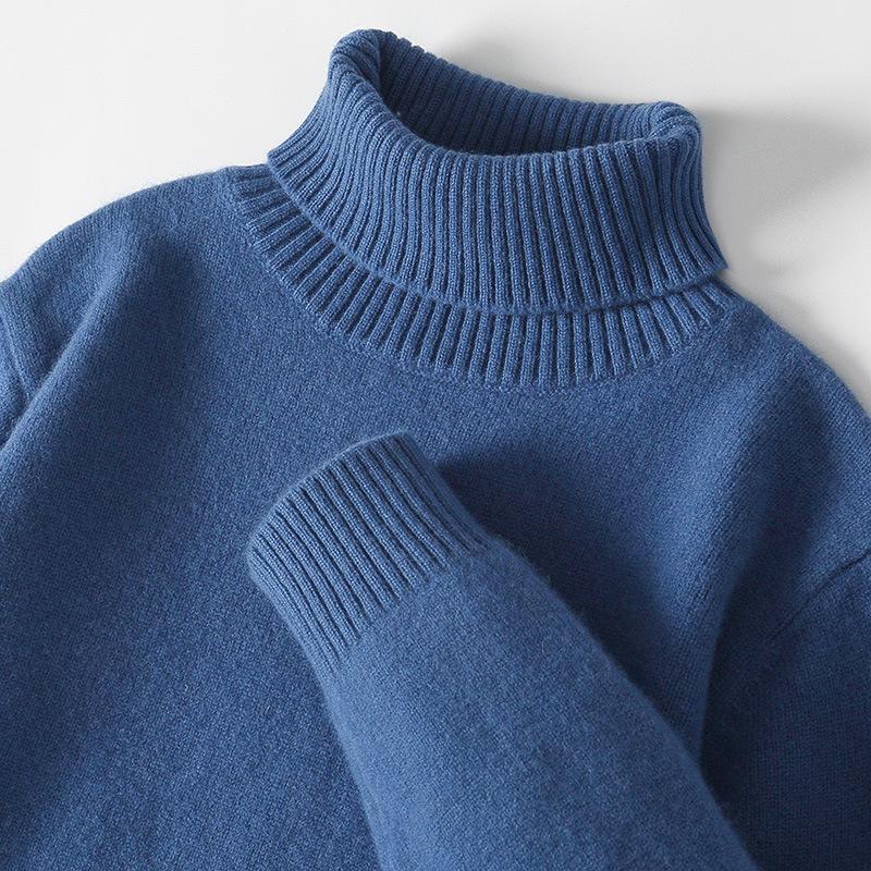 Men s 100% Wool High Neck Sweater - Thick, Loose Fit, Plus Size Knit Pullover for Autumn/Winter Large