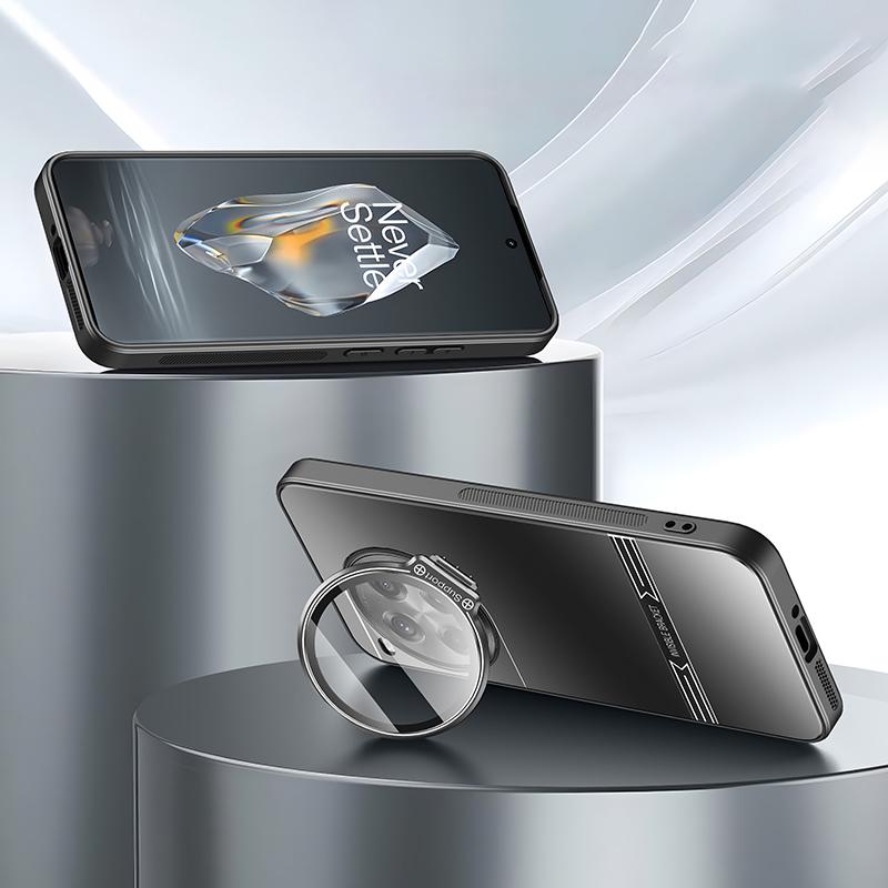 

For OnePlus Ace 3 Pro 5G Case PC+TPU Matte Anti-Fingerprint Phone Cover with Lens Kickstand Black