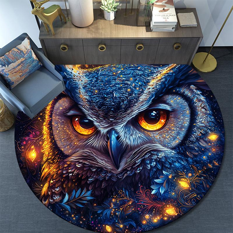 Cosmic Owl Round Area Rug,Carpet Rug for Living Room Bedroom Sofa Playroom Decor,Non-slip Floor Mat