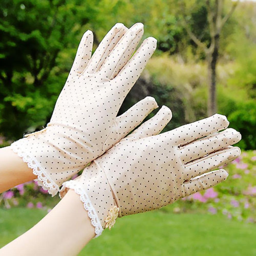 Polka Dot Driving Gloves Breathable Lace Patchwork Gloves Casual Sun Gloves