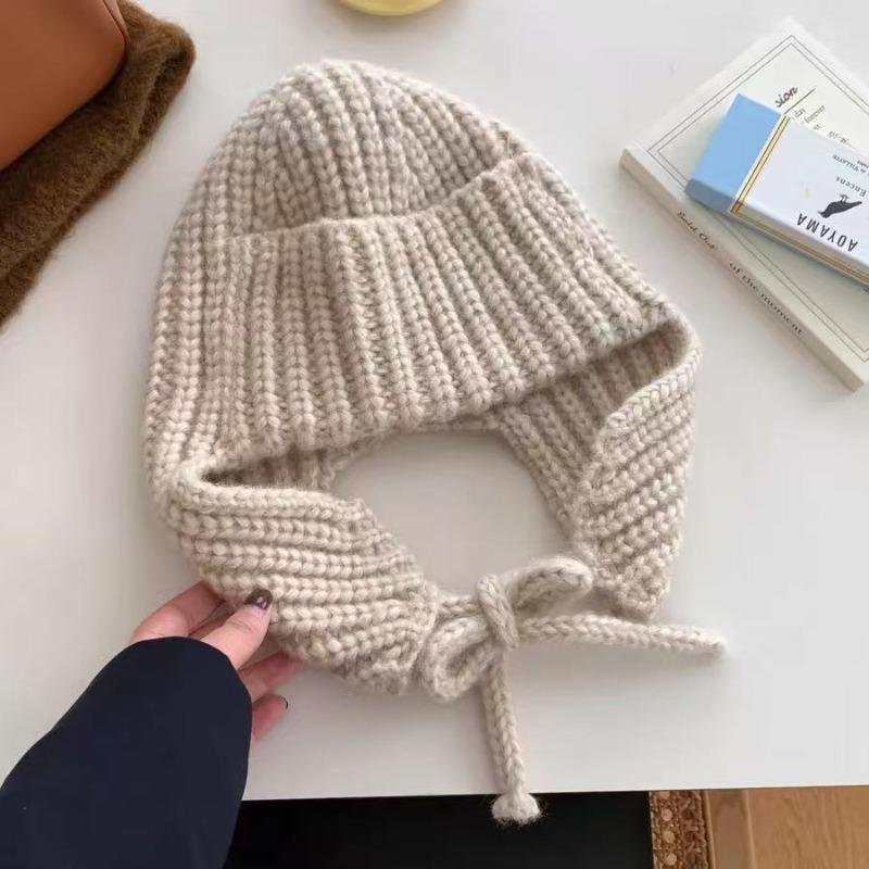 Winter atmosphere knitted wool hat women's autumn and winter warm ear protection flying hat skiing