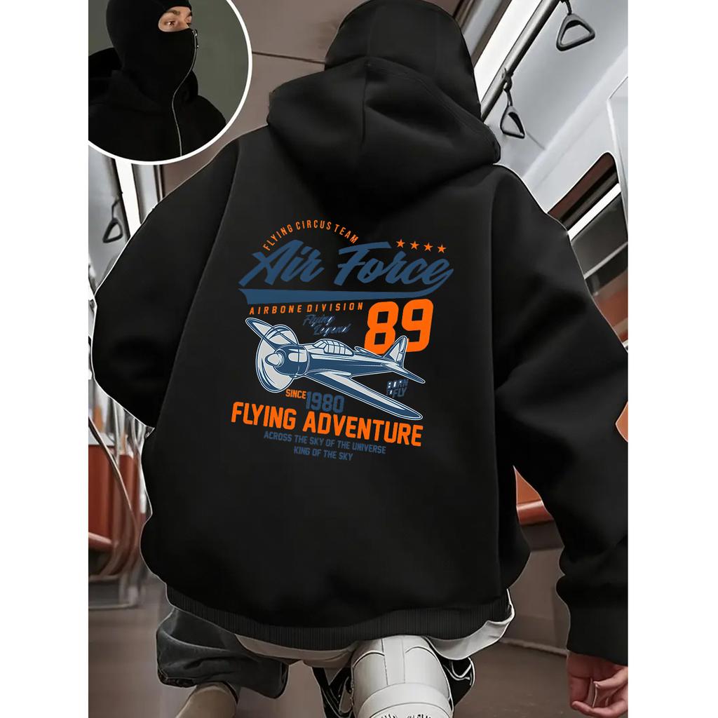 Flying Adventure Since 1980 Print Men zipper Hoodie Autumn Fleece Clothes Casual Trendy Man Hoody All-Match Loose MaleStreetwear