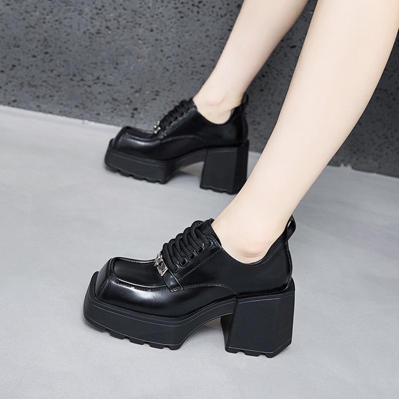 Женские туфли-лоферы на массивной платформе и каблуке осень 2025 г Британский стиль подчеркивающий рост универсальная кожаная обувь на высоком каблуке 37 чёрный 3784₽