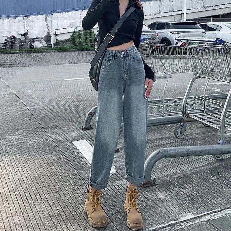 

2024 Женские джинсы с высокой талией в стиле ретро, прямого кроя, гаремы 2XL