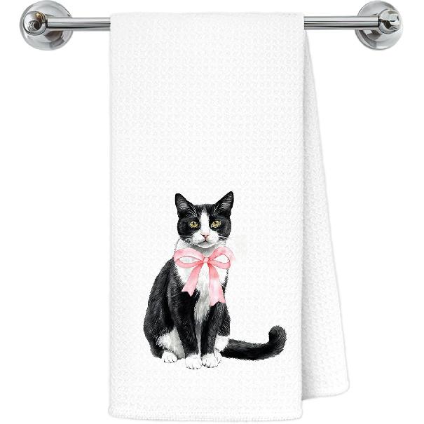 Funny Cowboy Tuxedo Cat Kitchen Towels, Tuxedo Cat Gifts Dish Tea Towels for Kitchen, Western Black and White Kitten Kitty Decorative Hand Towels for Cat Towels-al