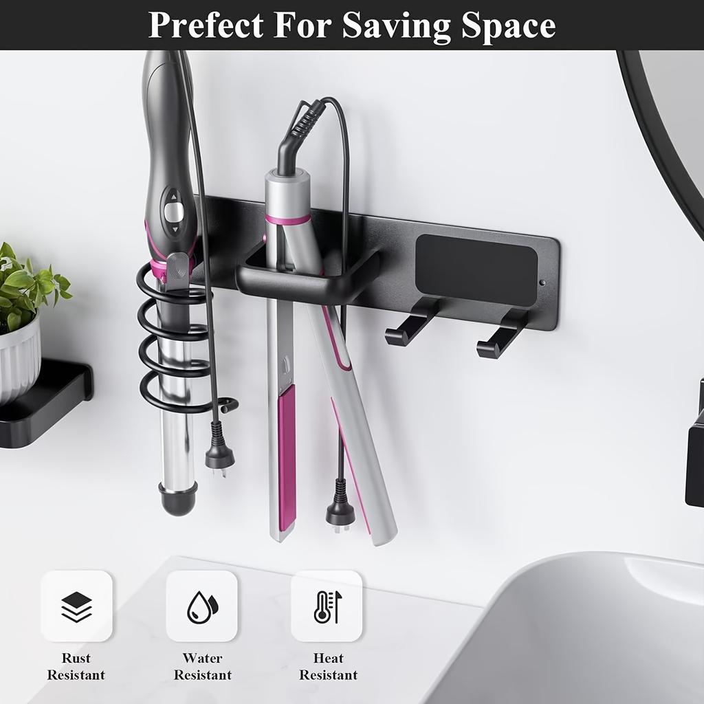 1pc wall-mounted aluminum hairdryer holder, adhesive curling iron holder, hairdressing tool organizer, suitable for bathroom curling irons