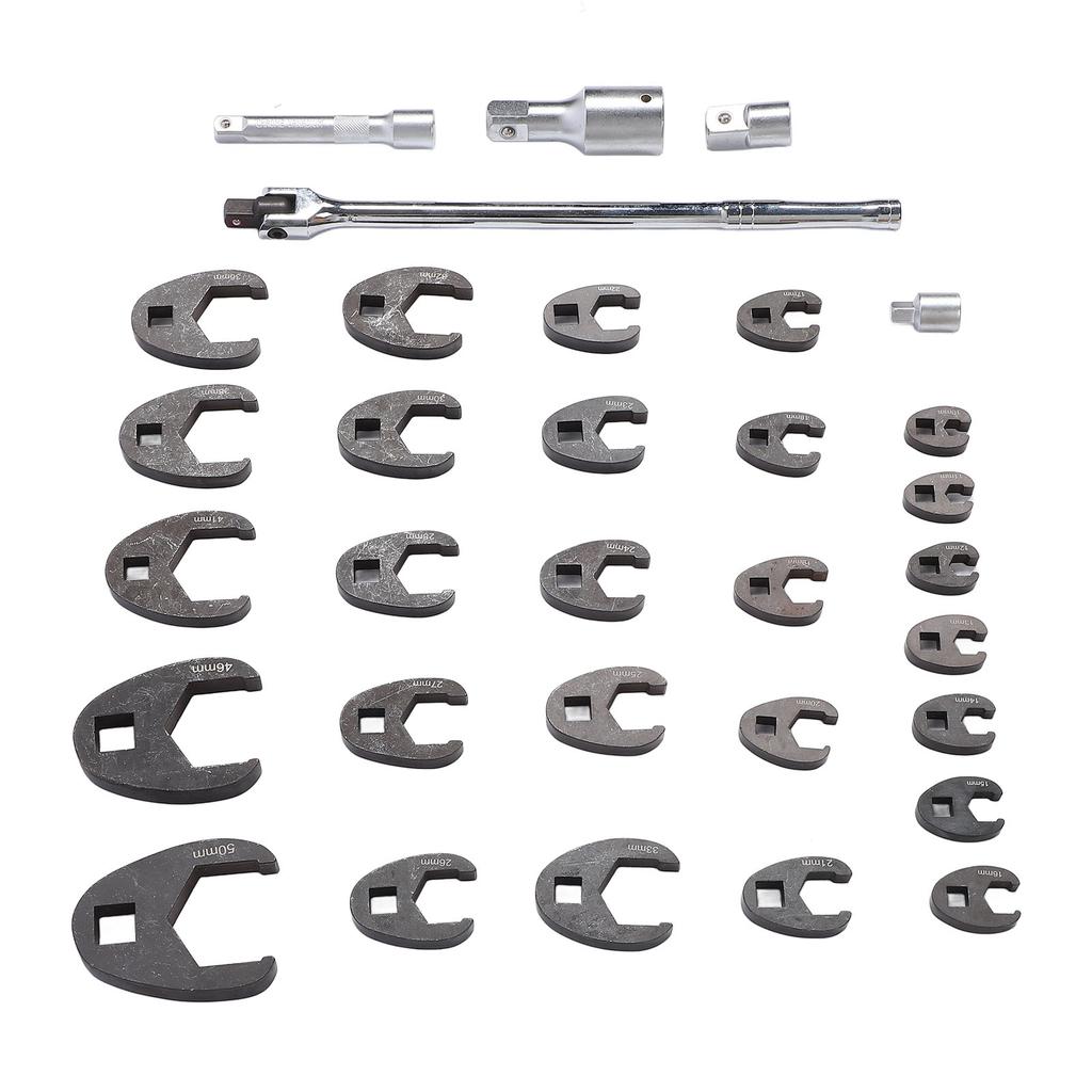 32Pcs 10 to 50mm Metric Tight Clearance Brake Line Wrench Set 3 8 1 2 3 4 Inch Drive Offset Open End Wrenches with