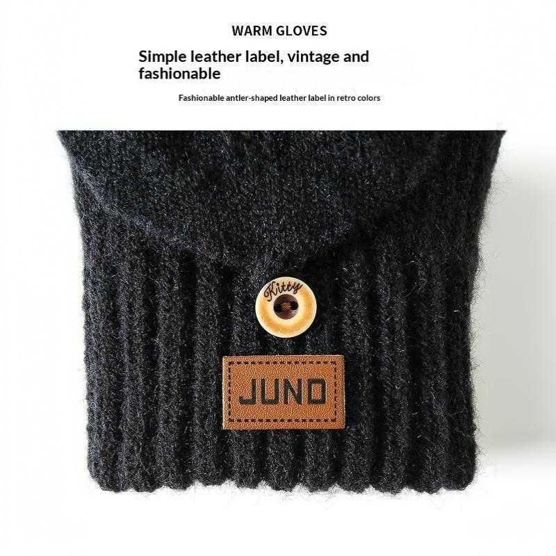Fashion Thick Winter Knitted Gloves Keep Warm Solid Color Touchscreen Gloves Fingerless Flip Gloves Winter