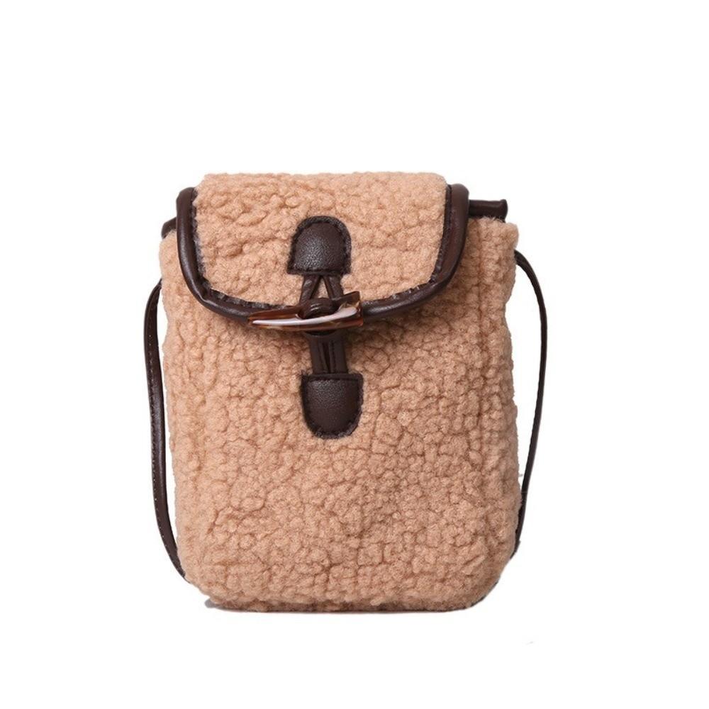 New Winter Lambswool Phone Bag Faux Fur Portable Shoulder Bags Sweet Lovely Square Purse Crossbody Bag