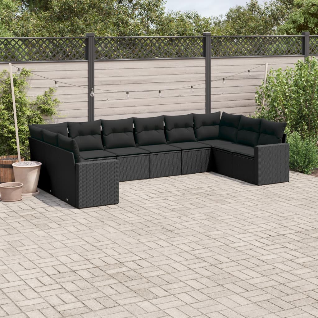 Vidaxl 10-Cz. Garten-Sitzgruppe, Kissen Schwarzer Rattan Pe