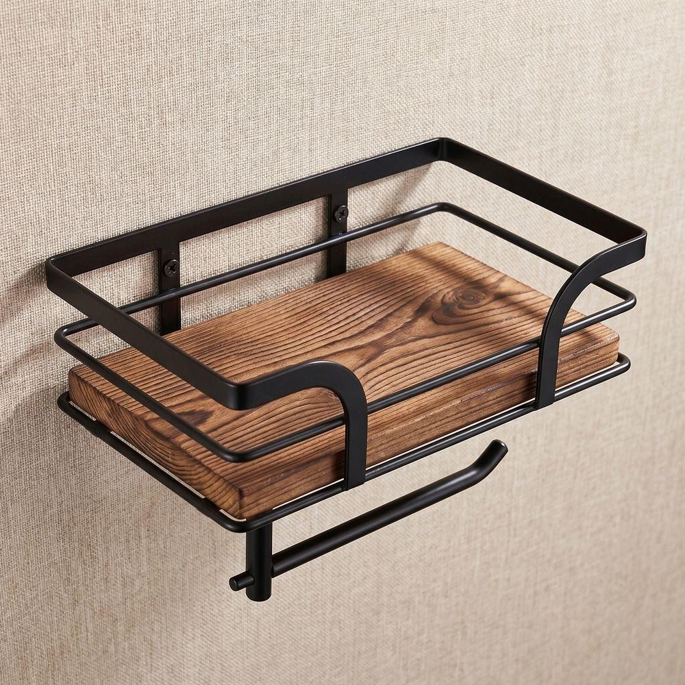Wall Mounted Paper Towel Holder Wooden Paper Phone Holder Storage Rack Toilet Paper Holder Hotel