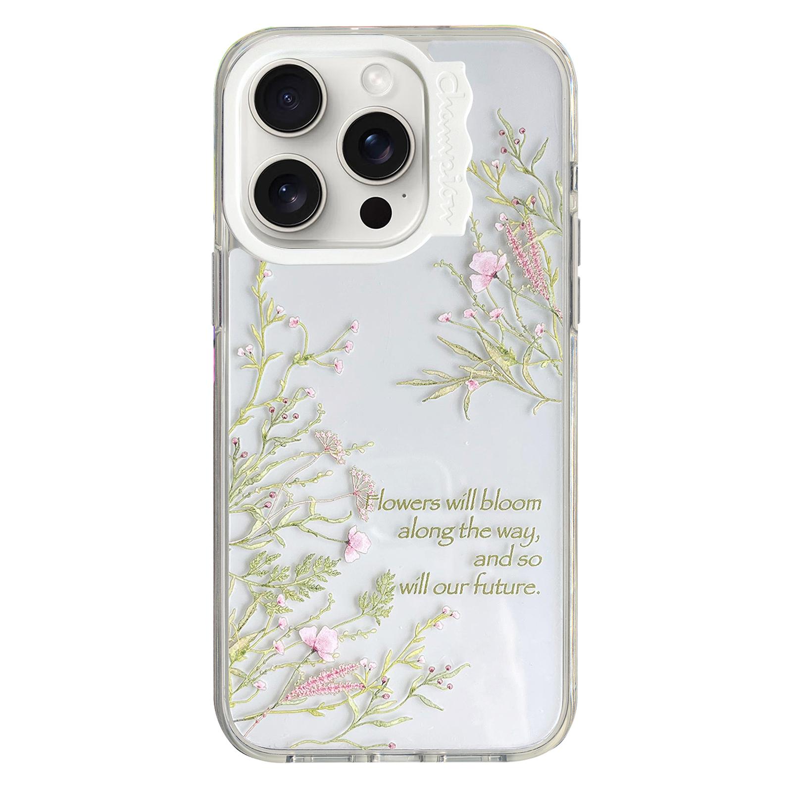 

For iPhone 13 Pro Case Pattern Printed PC+TPU Phone Protective Cover Pink Flowers