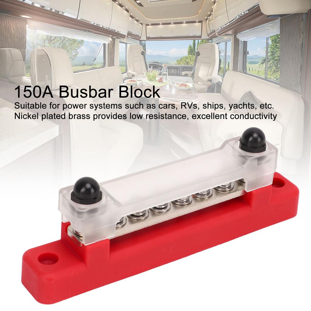 48V 150A 6 Terminal Bus Bar Power Distribution Block with Cover M6 Studs M4 Screws for Car RV   Marine Boat