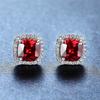 Cute Female Crystal Red Stone Stud Earrings Charm Silver Color Luxury Square Wedding For Women