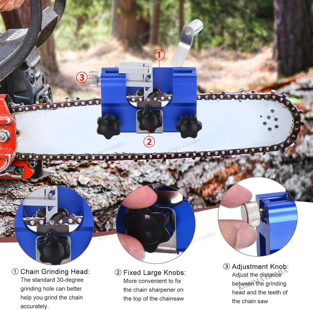 Chainsaw Sharpener Hand-Cranked Chainsaw Chain Sharpening Jig with 3Grinding Rod Portable Chainsaw Sharpening Tool for Chain Saw